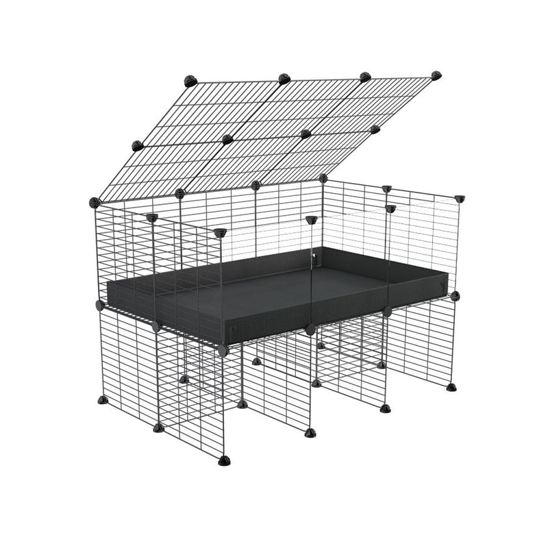 a 3x2 C&C cage with clear transparent perspex acrylic windows  for guinea pigs with a stand and a top black plastic safe grids by kavee