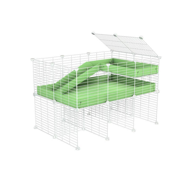 a 3x2 CC guinea pig cage with stand loft ramp small mesh white C&C grids green pastel pistachio corroplast by brand kavee