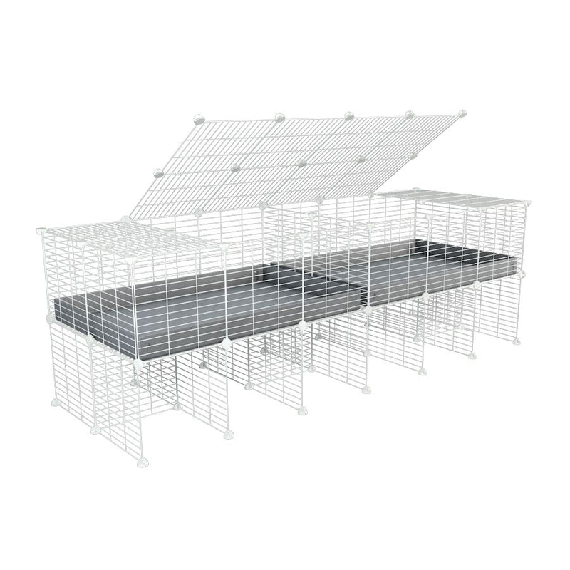 A 6x2 white C&C cage with lid divider stand for guinea pig fighting or quarantine with gray coroplast from brand kavee