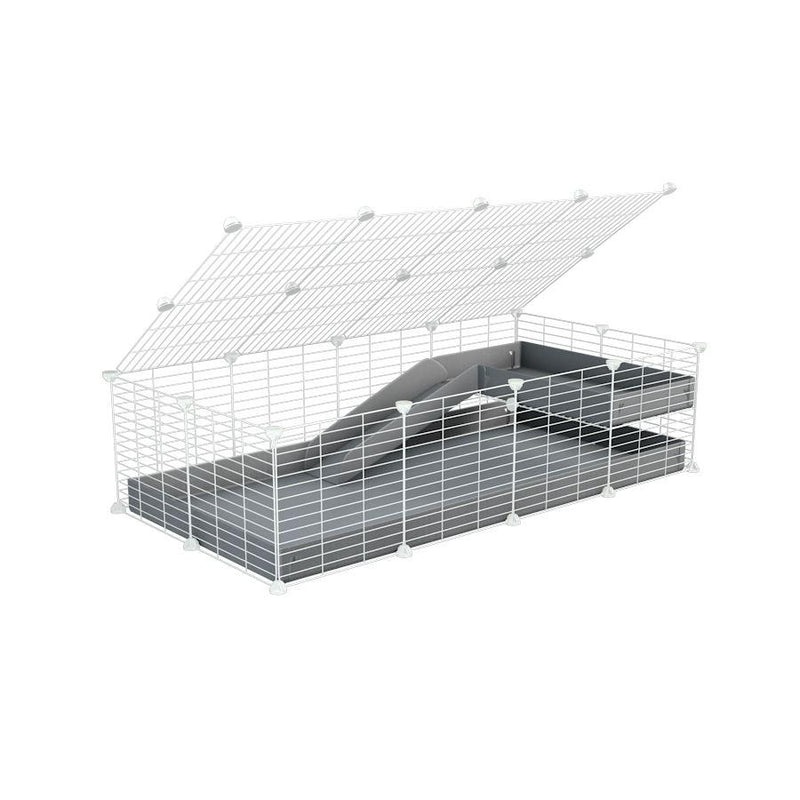 a 2x4 C and C guinea pig cage with loft ramp lid small hole size white CC grids gray coroplast kavee