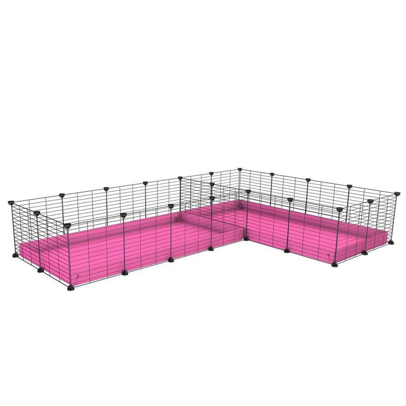 A 8x2 L-shape C&C cage with divider for guinea pig fighting or quarantine with pink coroplast from brand kavee