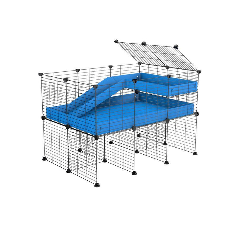 a 3x2 CC guinea pig cage with stand loft ramp small mesh grids blue corroplast by brand kavee