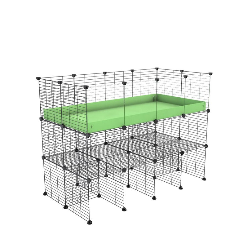 a tall 4x2 C&C guinea pigs cage with clear transparent plexiglass acrylic panels  with a double stand green pistachio coroplast and safe small hole grids sold in USA by kavee