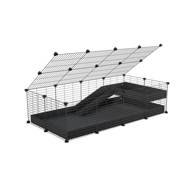 a 2x4 C and C guinea pig cage with loft ramp lid small hole size grids black coroplast kavee
