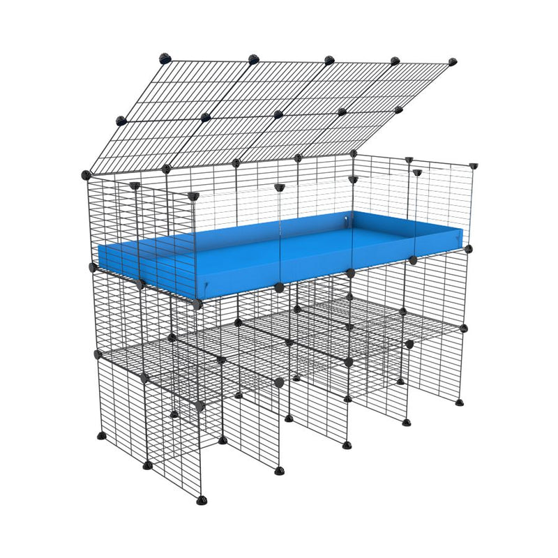 A 2x4 kavee C&C guinea pig cage with clear transparent plexiglass acrylic panels  with double stand a lid blue coroplast made of baby bars safe grids