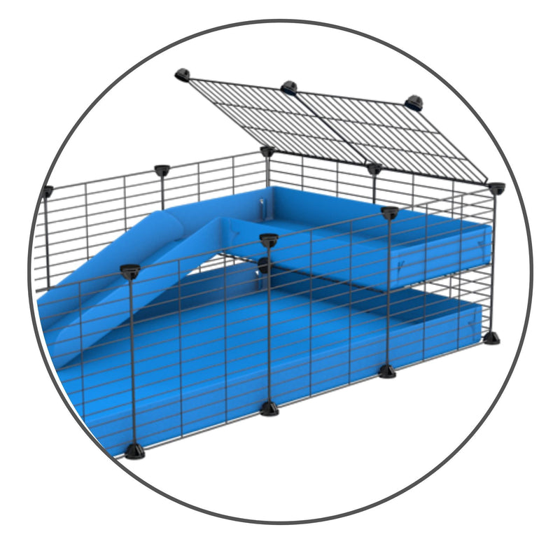 A kit containing a blue coroplast ramp and 2x1 loft and small size safe C&C grids by kavee USA