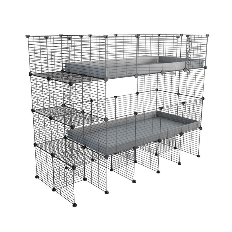 A two tier 4x2 c&c cage with Stand and side storage for guinea pigs with two levels gray correx baby safe grids by brand kavee in the USA