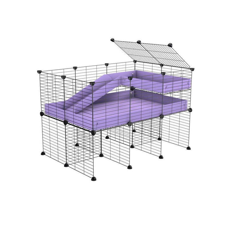 a 3x2 CC guinea pig cage with stand loft ramp small mesh grids purple lilac pastel corroplast by brand kavee