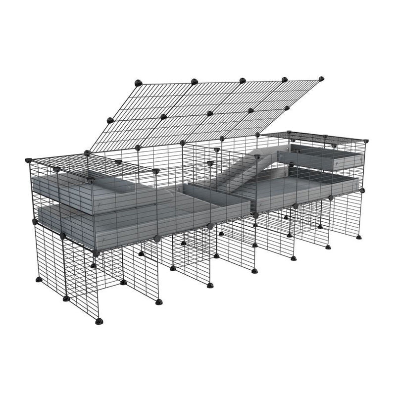 A 6x2 C&C cage with lid divider stand loft ramp for guinea pig fighting or quarantine with gray coroplast from brand kavee