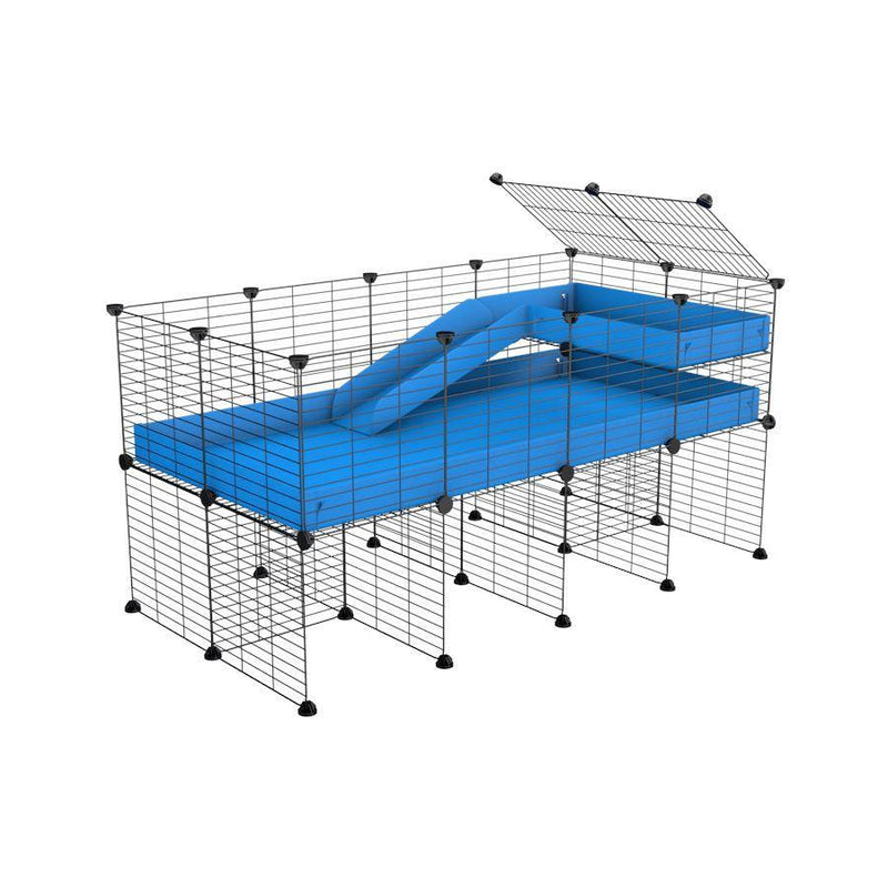 a 4x2 CC guinea pig cage with stand loft ramp small mesh grids blue corroplast by brand kavee