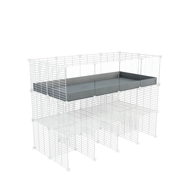 A 2x4 kavee C&C guinea pig cage with clear transparent plexiglass acrylic panels  with double stand gray coroplast made of baby bars safe white C and C grids