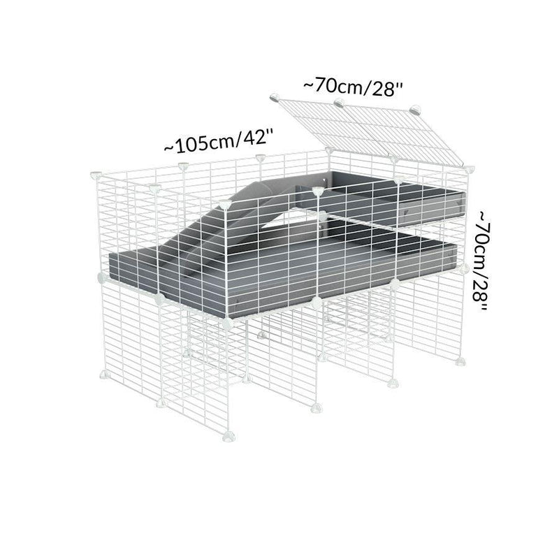 Dimensions of A 2x3 C and C guinea pig cage with stand loft ramp lid small size meshing safe white C and C grids gray correx sold in USA