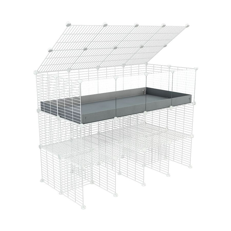 a tall 4x2 C&C guinea pigs cage with clear transparent plexiglass acrylic panels  with a top a double stand gray coroplast and safe small hole white CC grids sold in USA by kavee