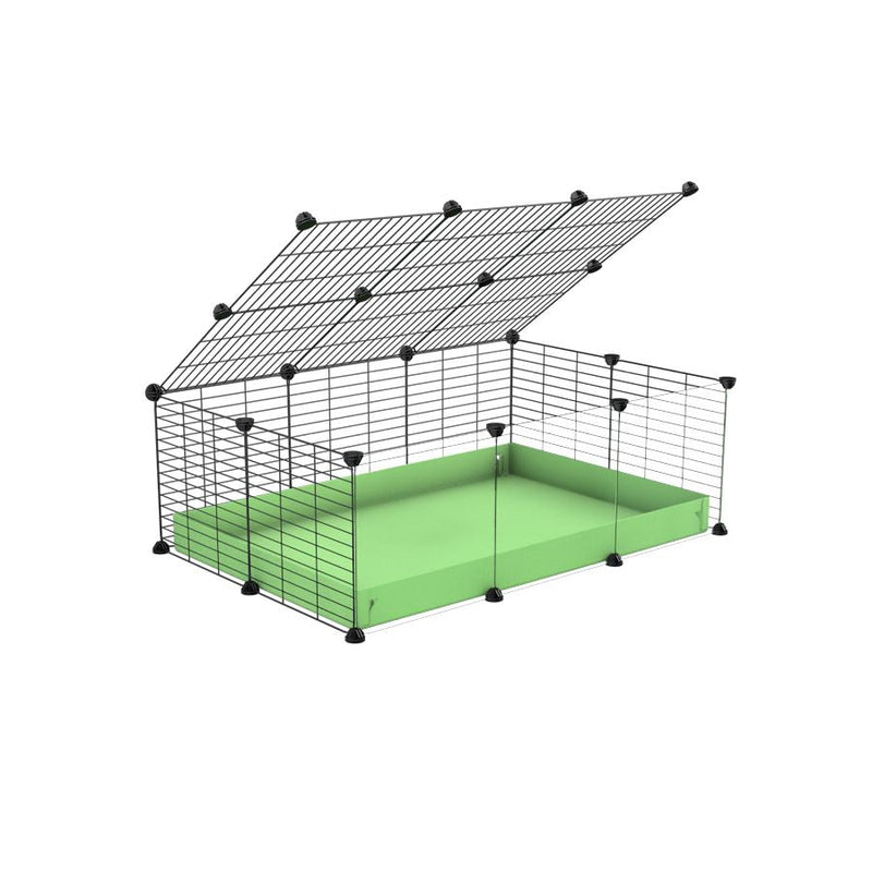 A 2x3 C and C cage with clear transparent plexiglass acrylic grids  for guinea pigs with green pastel pistachio coroplast a lid and small hole grids from brand kavee
