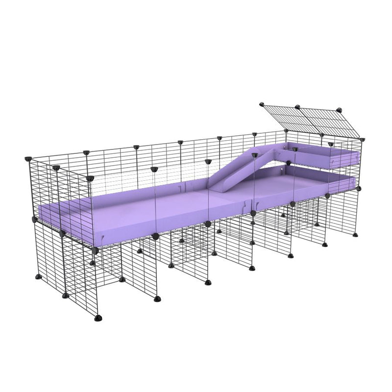 a 6x2 CC guinea pig cage with clear transparent plexiglass acrylic panels  with stand loft ramp small mesh grids purple lilac pastel corroplast by brand kavee