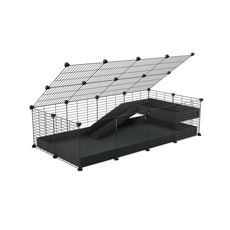 a 2x4 C and C guinea pig cage with clear transparent plexiglass acrylic panels  with loft ramp lid small hole size grids black coroplast kavee