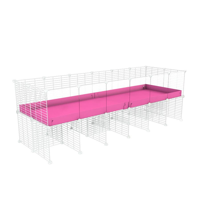 a 6x2 CC cage with clear transparent plexiglass acrylic panels  for guinea pigs with a stand pink correx and white CC grids sold in USA by kavee