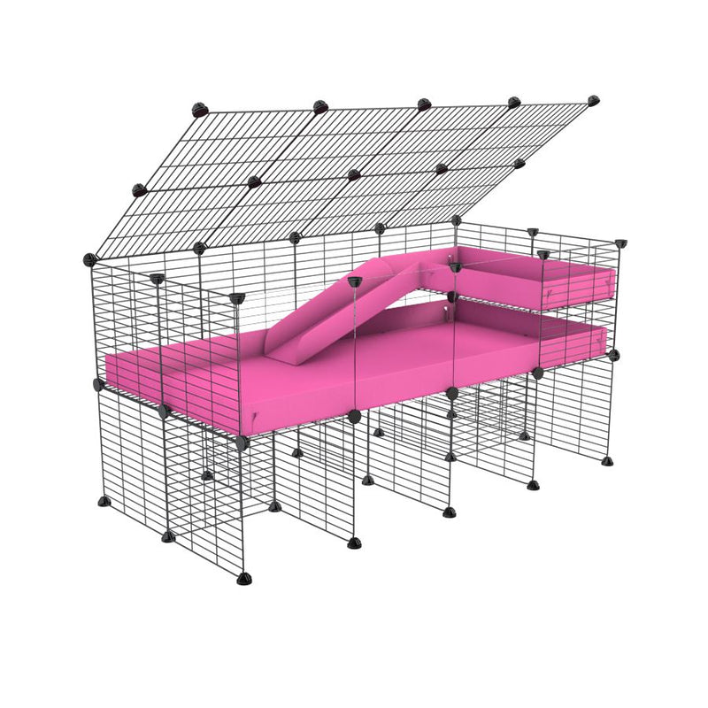 A 2x4 C and C guinea pig cage with clear transparent plexiglass acrylic panels  with stand loft ramp lid small size meshing safe grids pink correx sold in USA