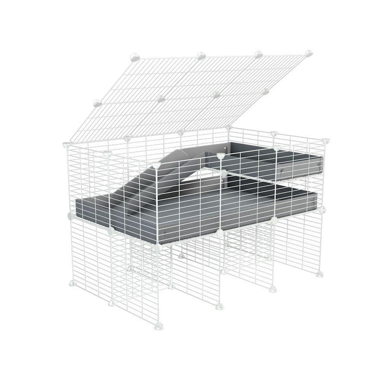 A 2x3 C and C guinea pig cage with stand loft ramp lid small size meshing safe white C and C grids gray correx sold in USA