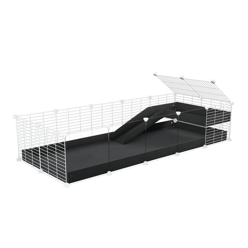 a 5x2 C&C guinea pig cage with clear transparent plexiglass acrylic panels  with a loft and a ramp black coroplast sheet and baby bars by kavee