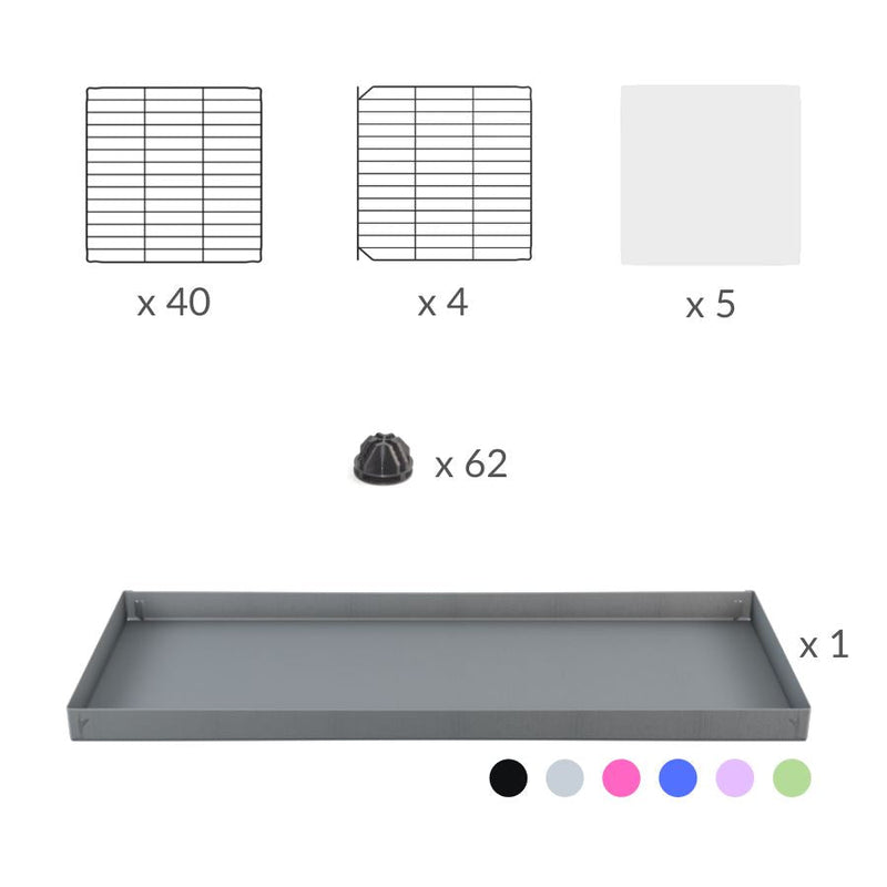 Material for a 5x2 C&C cage with clear transparent perspex acrylic windows  for guinea pigs with a stand and a top purple lilac pastel plastic safe grids by kavee