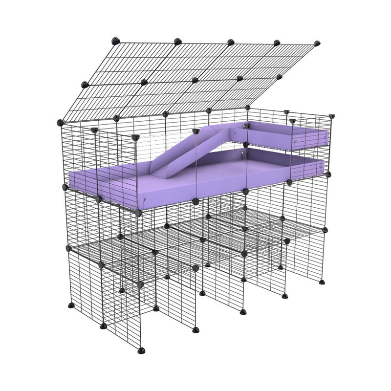 A 2x4 kavee purple pastel CC guinea pig cage with clear transparent plexiglass acrylic panels  with three levels a loft a ramp a lid made of baby bars safe grids