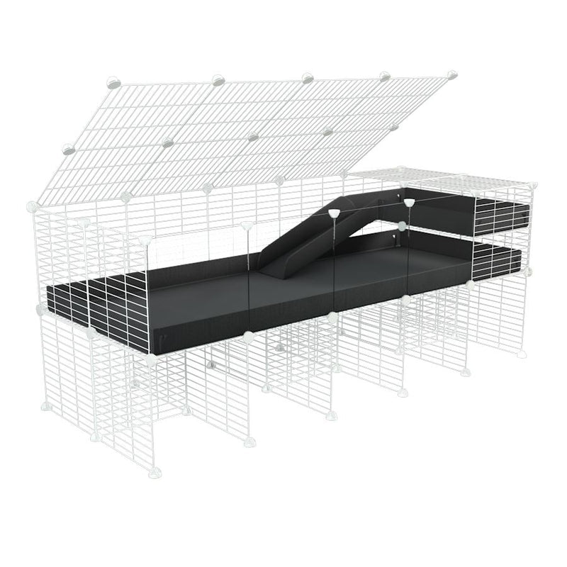 A 2x5 C and C guinea pig cage with clear transparent plexiglass acrylic panels  with stand loft ramp lid small size meshing safe white grids black correx sold in USA
