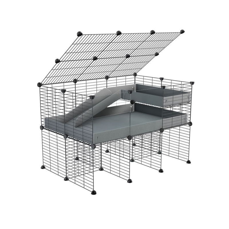A 2x3 C and C guinea pig cage with clear transparent plexiglass acrylic panels  with stand loft ramp lid small size meshing safe grids gray correx sold in USA