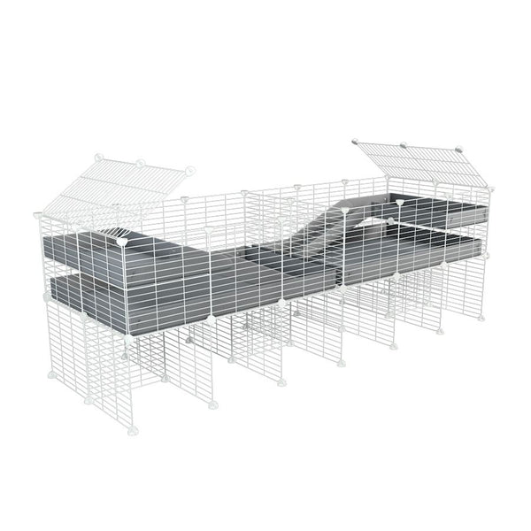 A 6x2 white C&C cage with divider and stand loft ramp for guinea pig fighting or quarantine with gray coroplast from brand kavee