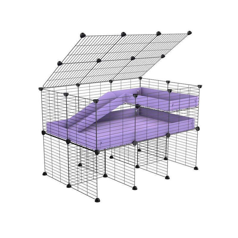 A 2x3 C and C guinea pig cage with stand loft ramp lid small size meshing safe grids purple lilac pastel correx sold in USA