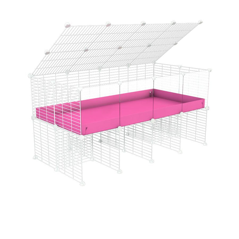 a 4x2 C&C cage with clear transparent perspex acrylic windows  for guinea pigs with a stand and a top pink plastic safe white C&C grids by kavee