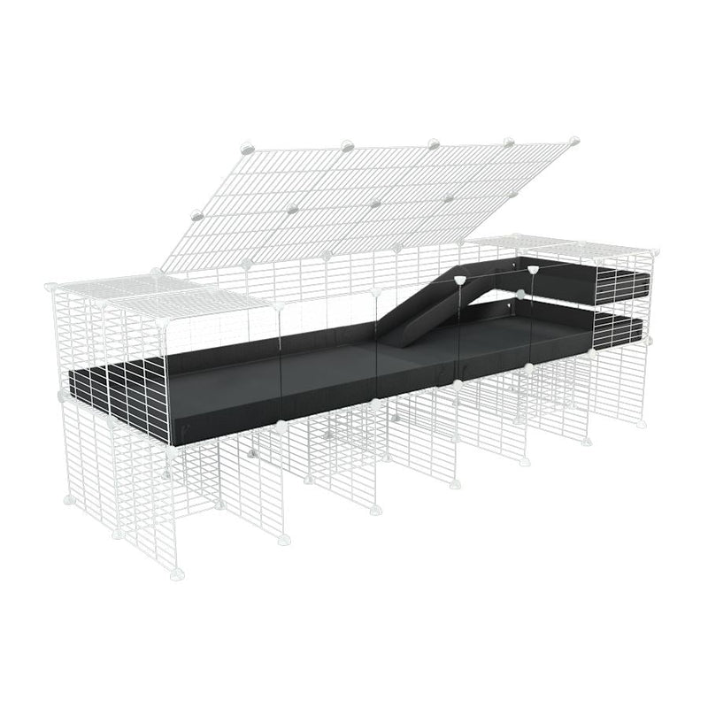 A 2x6 C and C guinea pig cage with clear transparent plexiglass acrylic panels  with stand loft ramp lid small size meshing safe white grids black correx sold in USA