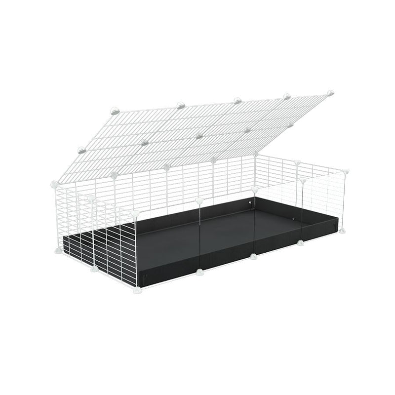 A 2x4 C and C cage with clear transparent plexiglass acrylic grids  for guinea pigs with black coroplast a lid and small hole white C&C grids from brand kavee