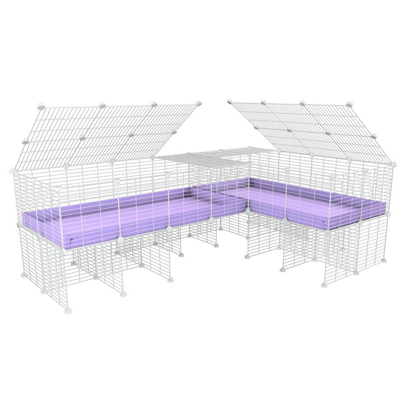 A 8x2 L-shape white C&C cage with lid divider stand for guinea pig fighting or quarantine with lilac coroplast from brand kavee