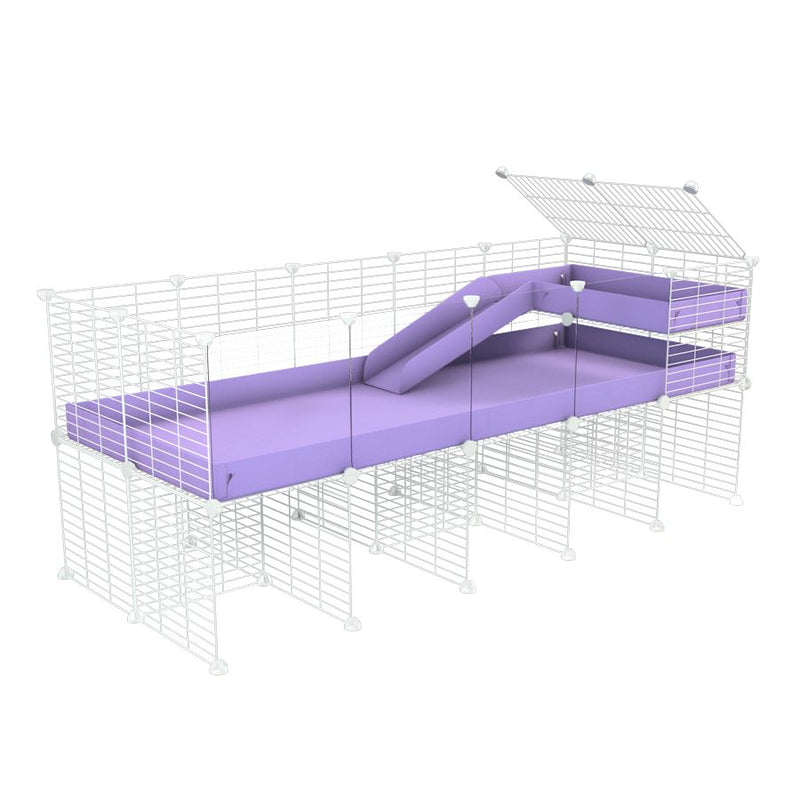 a 5x2 CC guinea pig cage with clear transparent plexiglass acrylic panels  with stand loft ramp small mesh white CC grids purple lilac pastel corroplast by brand kavee