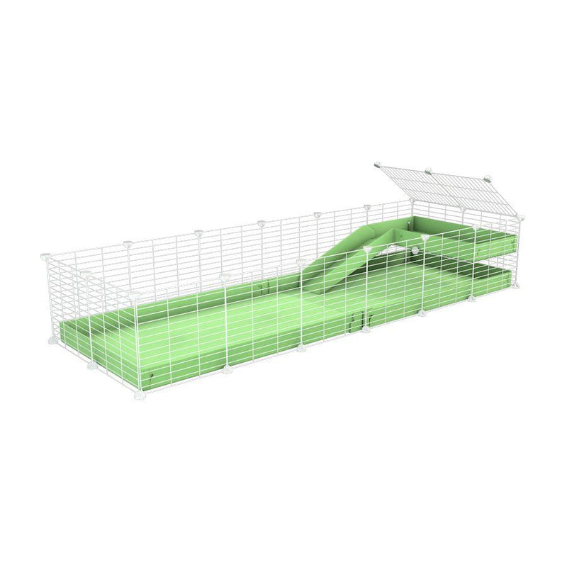 a 6x2 C&C guinea pig cage with a loft and a ramp green pastel pistachio coroplast sheet and baby bars by kavee