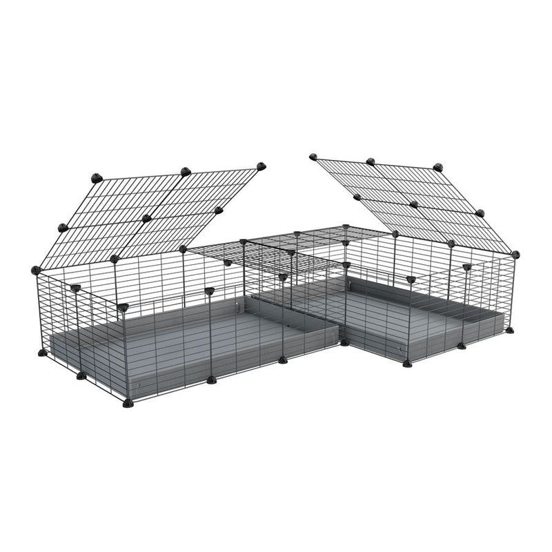 A 6x2 L-shape C&C cage with lid divider for guinea pig fighting or quarantine with gray coroplast from brand kavee