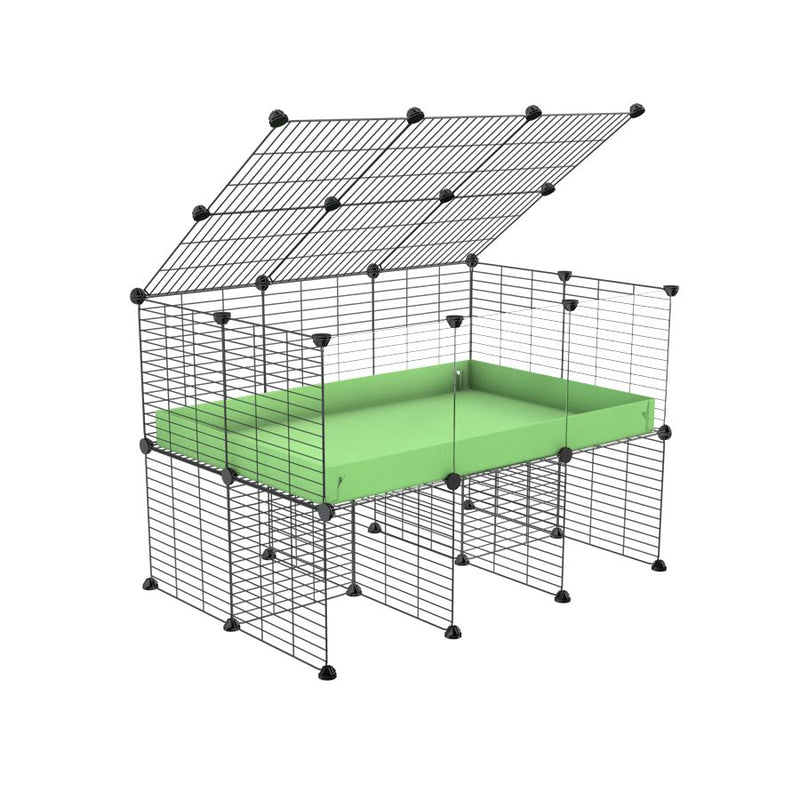 a 3x2 C&C cage with clear transparent perspex acrylic windows  for guinea pigs with a stand and a top green pastel pistachio plastic safe grids by kavee