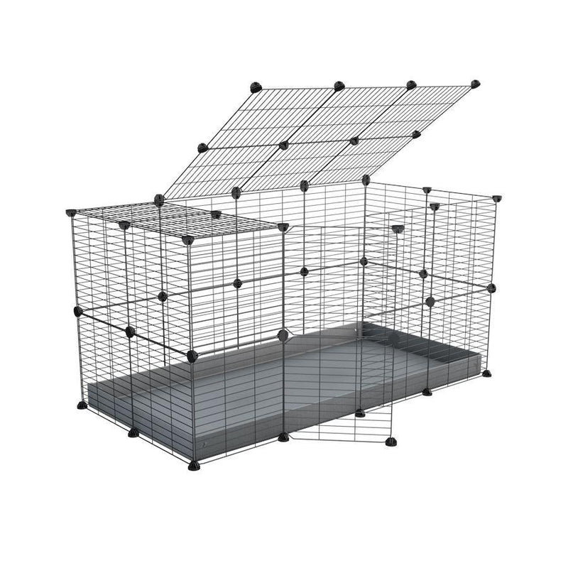 A 4x2 C&C rabbit cage with top and safe baby bars grids gray coroplast by kavee USA