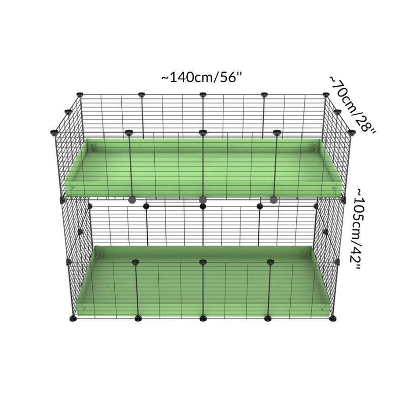 Size of A 4x2 double stacked c and c guinea pig cage with two stories pistachio green coroplast safe size grids by brand kavee