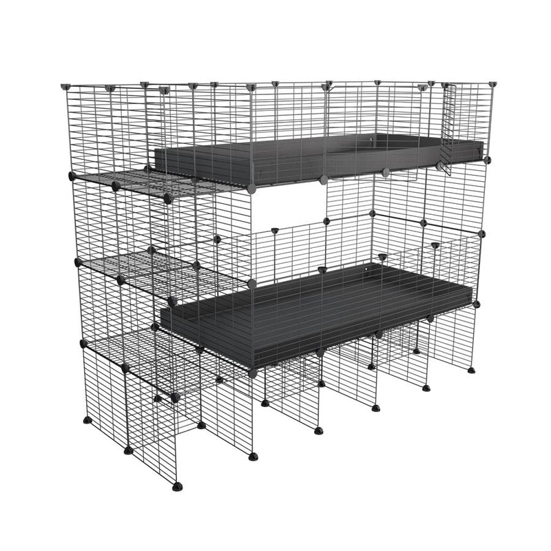 A two tier 4x2 c&c cage with stand and side storage for guinea pigs with two levels black correx baby safe grids by brand kavee in the USA