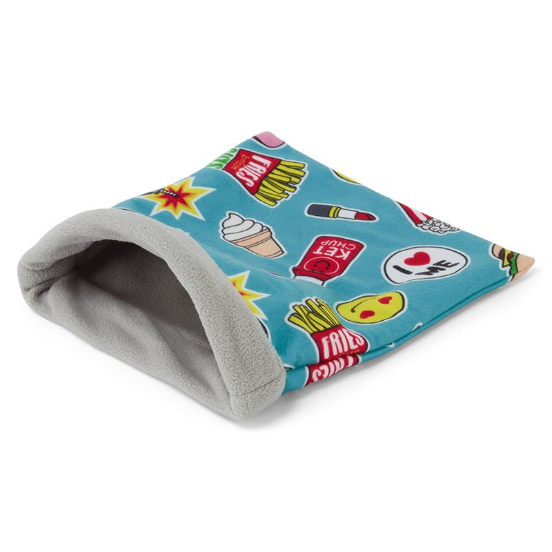 a guinea pig accessory hideout sleep sack bed in  burger emoji teal fleece by kavee 