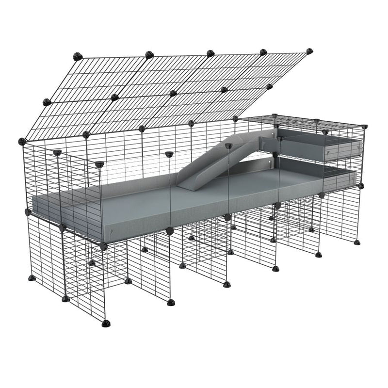 A 2x5 C and C guinea pig cage with clear transparent plexiglass acrylic panels  with stand loft ramp lid small size meshing safe grids gray correx sold in USA