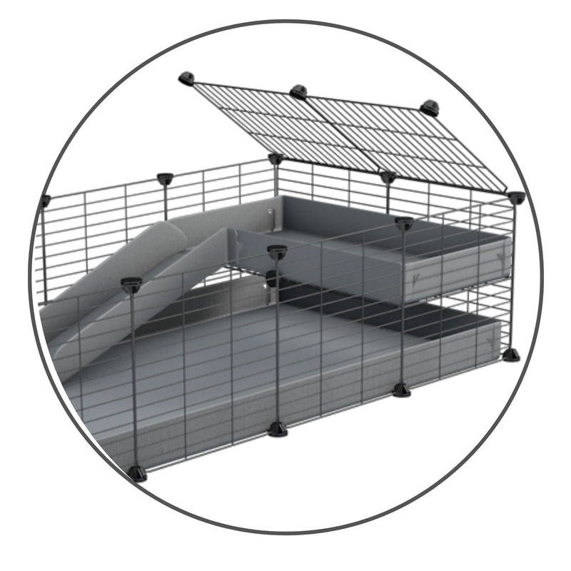 A set containing a gray coroplast ramp and 1x2 loft and baby safe C and C grids by kavee USA