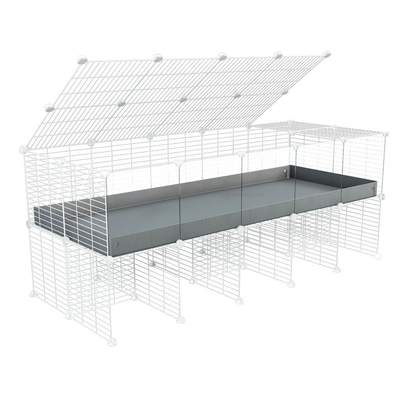 a 5x2 C&C cage with clear transparent perspex acrylic windows  for guinea pigs with a stand and a top gray plastic safe white c and c grids by kavee