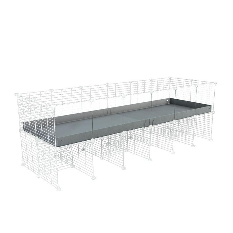 a 6x2 CC cage with clear transparent plexiglass acrylic panels  for guinea pigs with a stand gray correx and white C&C grids sold in USA by kavee