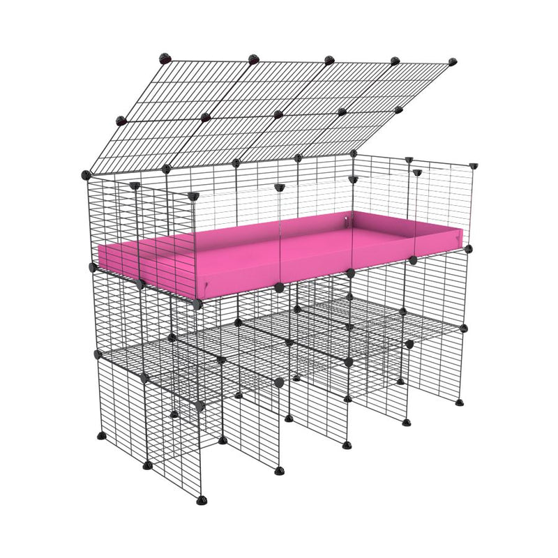A 4x2 kavee C&C guinea pig cage with clear transparent plexiglass acrylic panels  with double stand a top pink coroplast made of baby bars safe grids