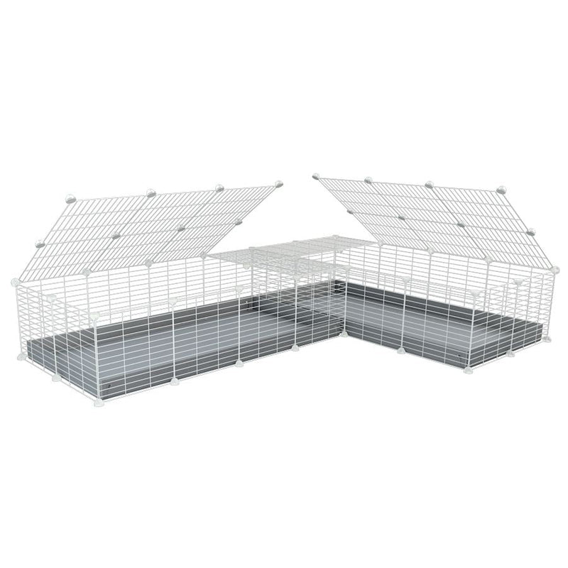 A 8x2 L-shape white C&C cage with lid divider for guinea pig fighting or quarantine with gray coroplast from brand kavee