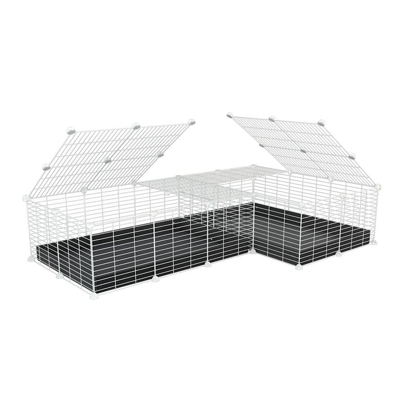A 6x2 L-shape white C&C cage with lid divider for guinea pig fighting or quarantine with black coroplast from brand kavee