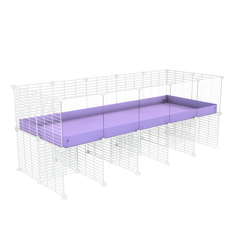a 5x2 CC cage with clear transparent plexiglass acrylic panels  for guinea pigs with a stand purple lilac pastel correx and white CC grids sold in USA by kavee